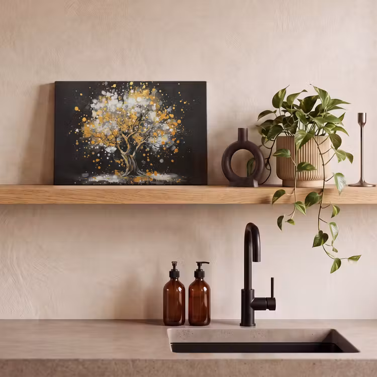 Boom - Zwart - Goud - Wit - Modern canvas 2cm klein -sfeer6