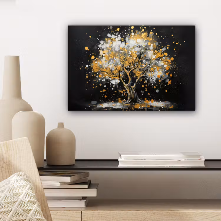 Boom - Zwart - Goud - Wit - Modern canvas 2cm klein -closeup_print_DE