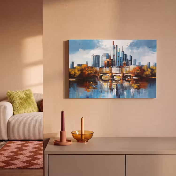 Bomen Frankfurt- Stad - Skyline - Brug canvas 2cm klein -sfeer1