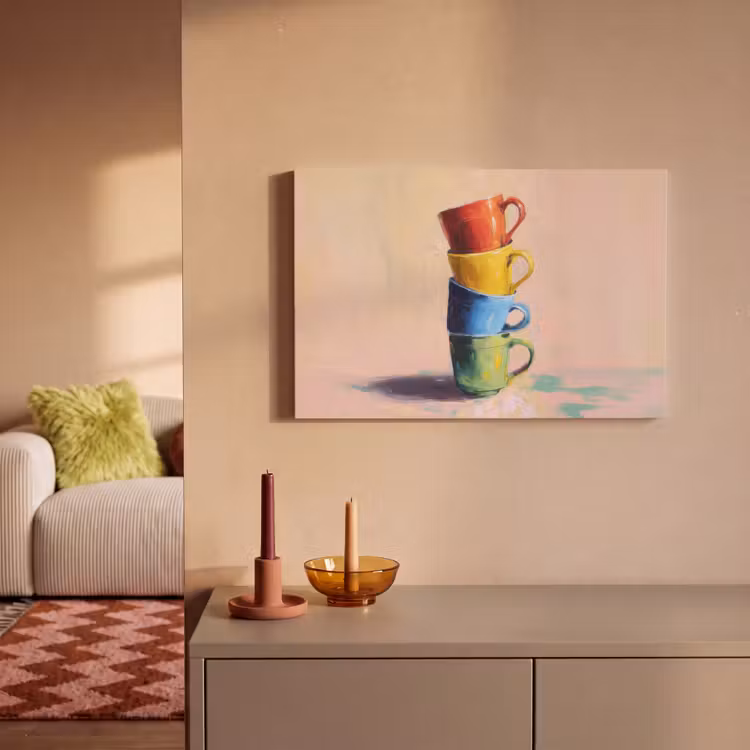 Mokken - Gestapeld - Keramiek - Kleurrijk canvas 2cm klein -sfeer1