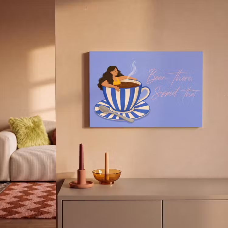 Mok - Koffie - Vrouw - Paars canvas 2cm klein -sfeer1