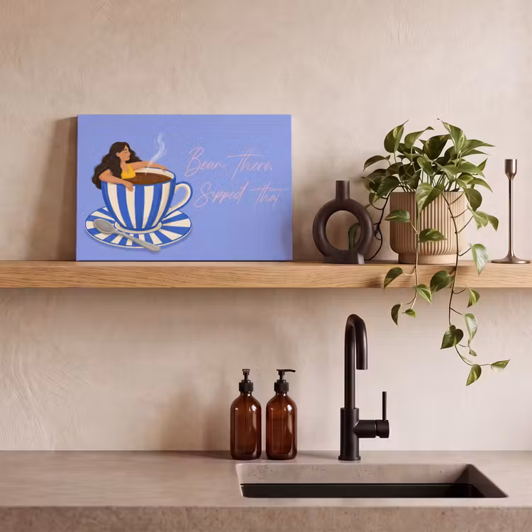 Mok - Koffie - Vrouw - Paars canvas 2cm klein -sfeer3