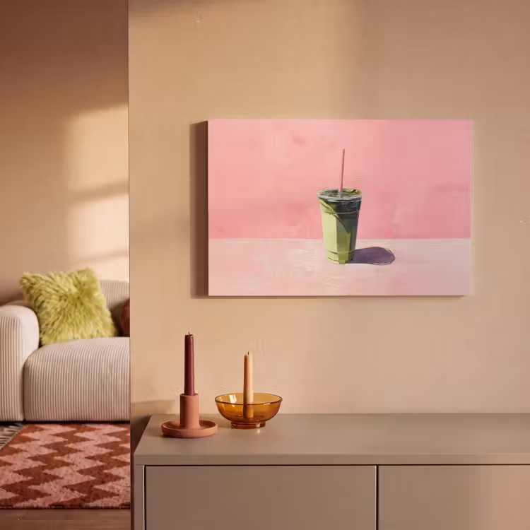 Beker - Rietje - Minimalistisch - Groen canvas 2cm klein -sfeer1