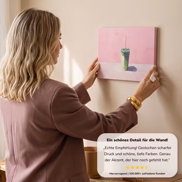 Beker - Rietje - Minimalistisch - Groen canvas 2cm klein -sfeer3