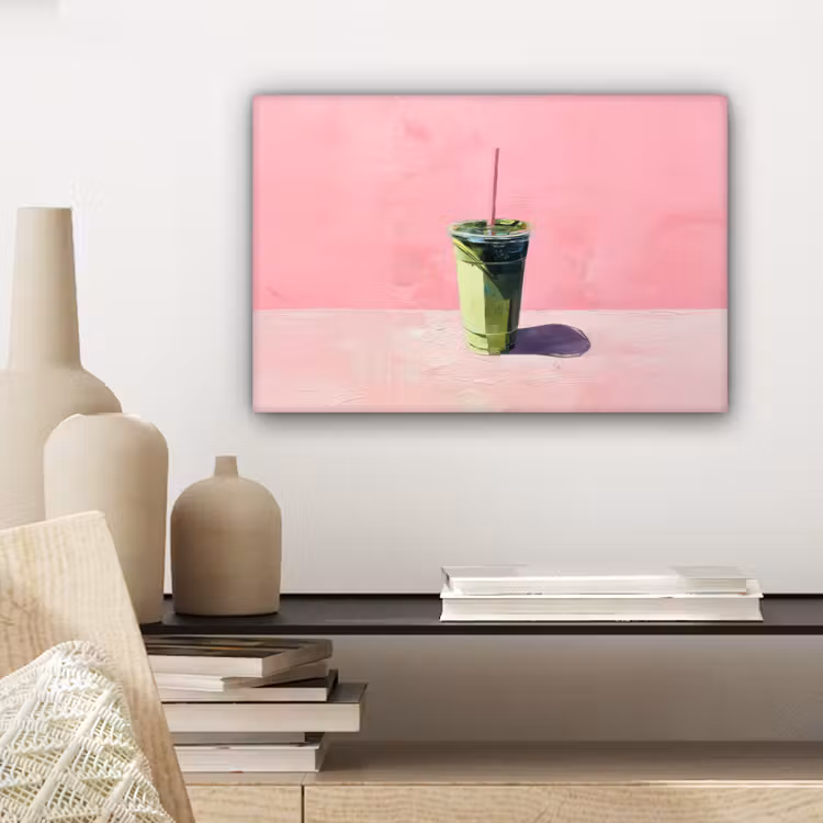 Beker - Rietje - Minimalistisch - Groen canvas 2cm klein -closeup_print_DE
