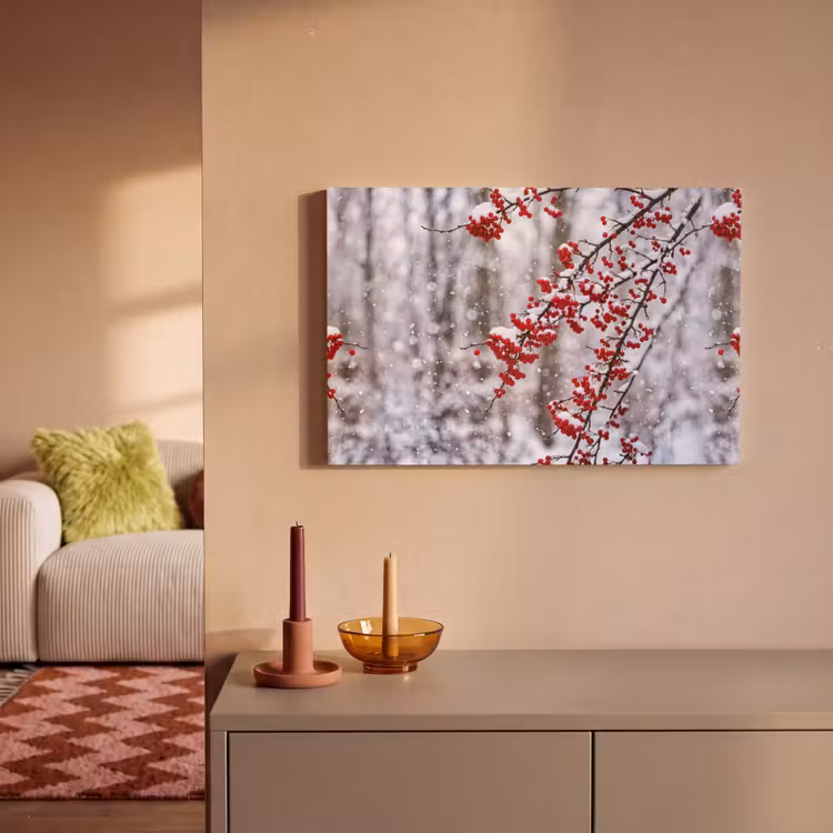 Bessen - Takken - Sneeuw - Winter - Kleurrijk canvas 2cm klein -sfeer1