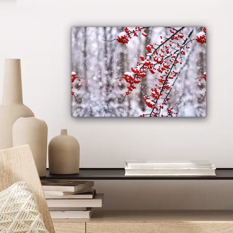 Bessen - Takken - Sneeuw - Winter - Kleurrijk canvas 2cm klein -sfeer6
