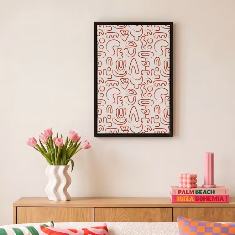 Beige - Vormen - Rood - Patroon Canvas met baklijst klein 1125 -atmosphere_sfeer1_global