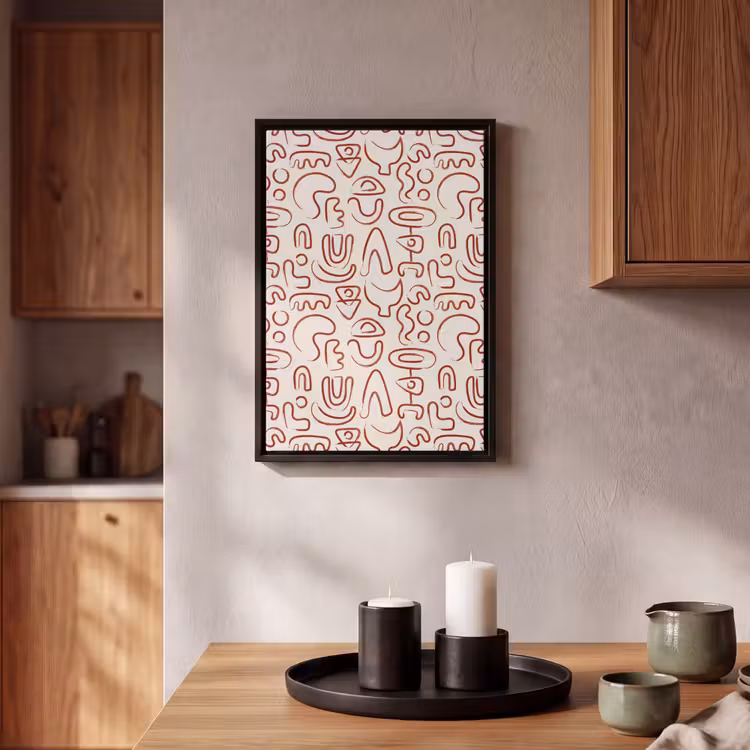 Beige - Vormen - Rood - Patroon Canvas met baklijst klein 1125 -atmosphere_sfeer2_global