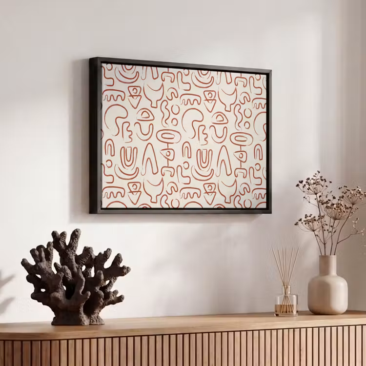 Beige - Vormen - Rood - Patroon Canvas met baklijst klein 1125 -atmosphere_sfeer3_global