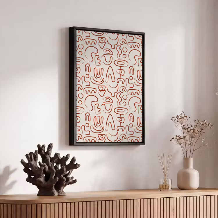 Beige - Vormen - Rood - Patroon Canvas met baklijst klein 1125 -atmosphere_sfeer4_global