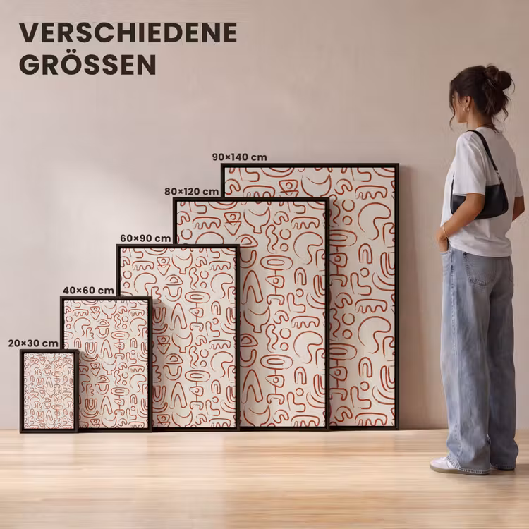 Beige - Vormen - Rood - Patroon Canvas met baklijst klein 1125 -comparison_formatenoverzicht_DE