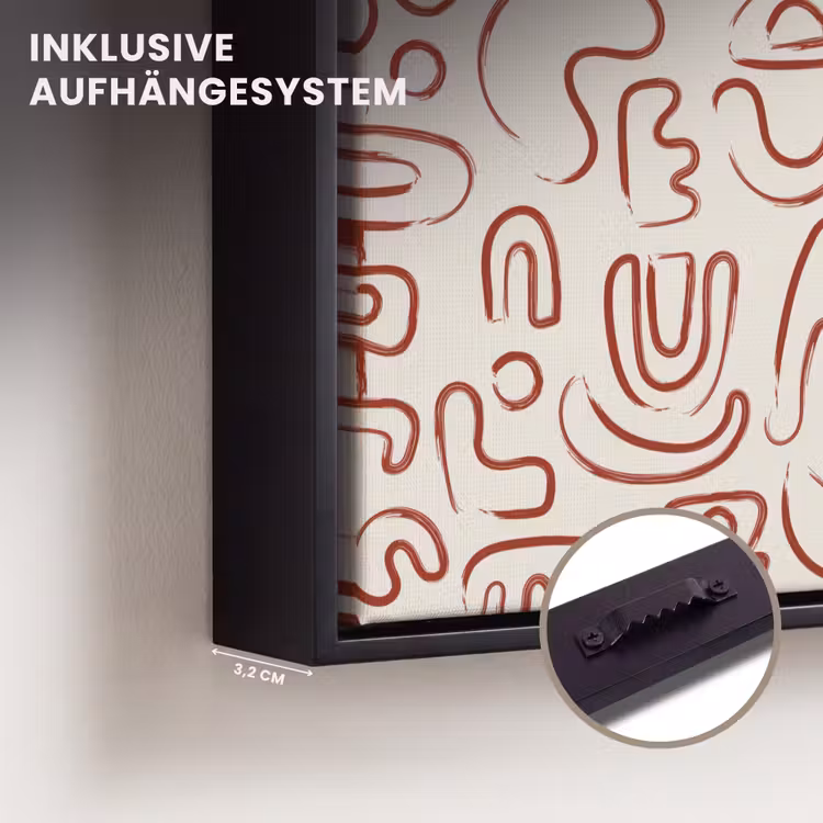 Beige - Vormen - Rood - Patroon Canvas met baklijst klein 1125 -closeup_ophangsysteem_DE