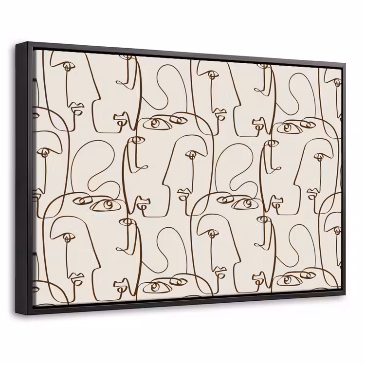 Beige - Gezicht - Lijnen - Bruin Canvas met baklijst klein 1125 -threedimensional_3d_global