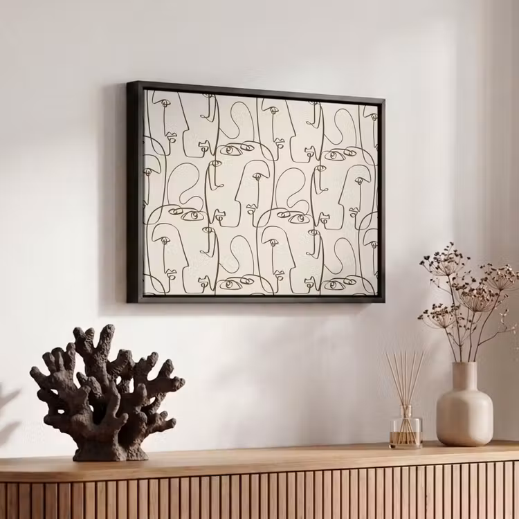 Beige - Gezicht - Lijnen - Bruin Canvas met baklijst klein 1125 -atmosphere_sfeer3_global