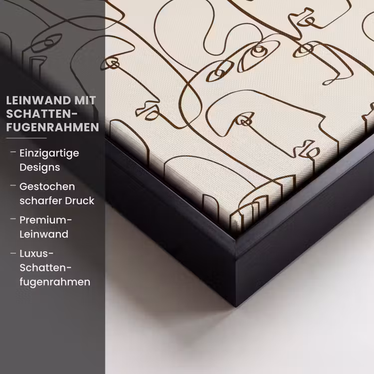 Beige - Gezicht - Lijnen - Bruin Canvas met baklijst klein 1125 -uniquesellingpoint_productkenmerken_DE