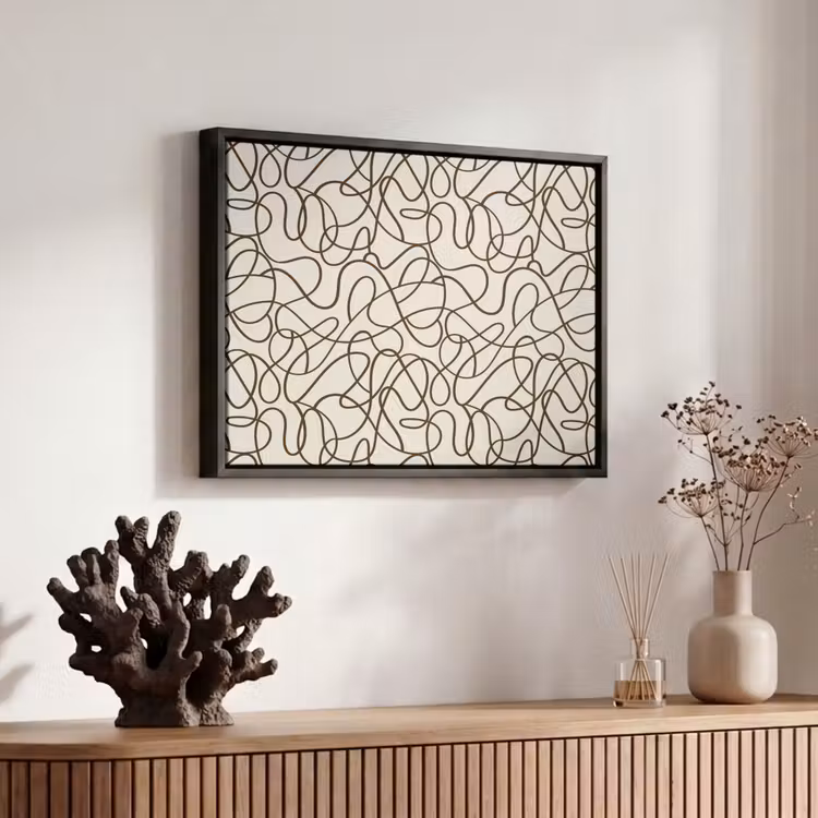 Beige - Lijnen - Donkerbruin Canvas met baklijst klein 1125 -atmosphere_sfeer3_global