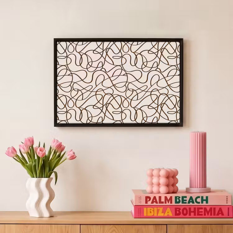 Beige - Lijnen - Donkerbruin Canvas met baklijst klein 1125 -atmosphere_sfeer4_global