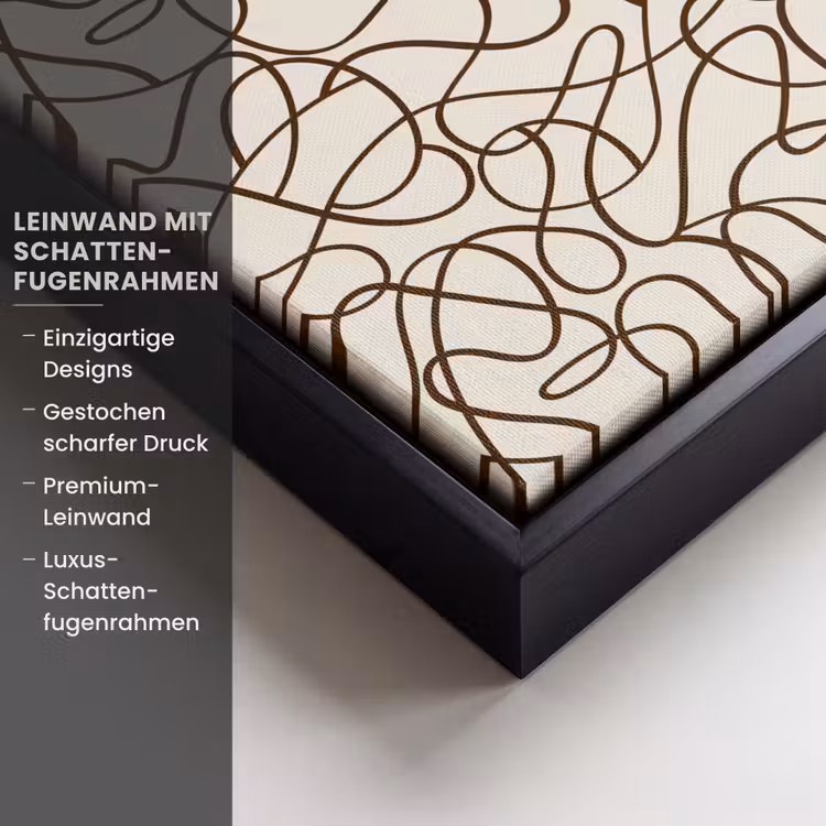 Beige - Lijnen - Donkerbruin Canvas met baklijst klein 1125 -uniquesellingpoint_productkenmerken_DE