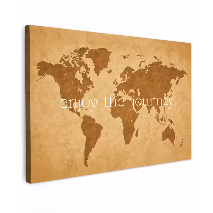 Beige - Papierstructuur - Wereldkaart canvas 2cm klein -z3d