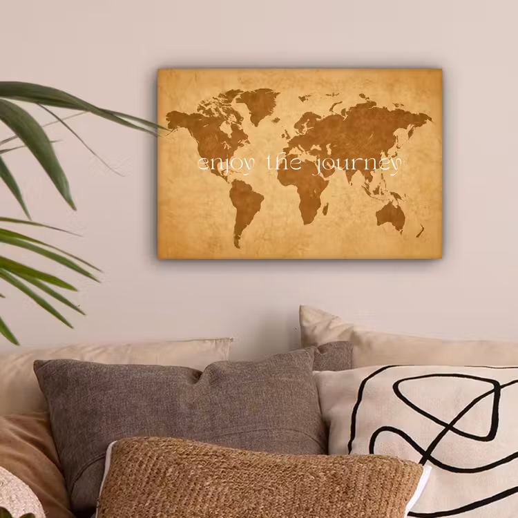 Beige - Papierstructuur - Wereldkaart canvas 2cm klein -sfeer1