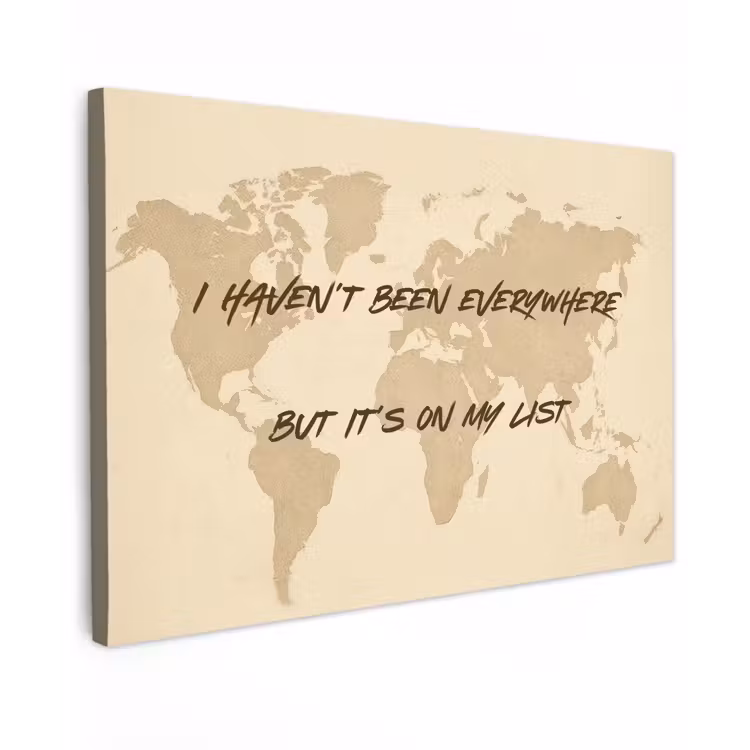 Beige - Wereldkaart - Quote - Handgeschreven canvas 2cm klein -z3d