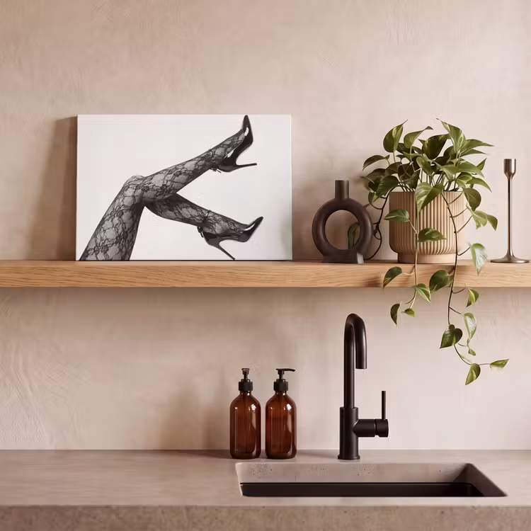 Benen - Kant - Hakken - Zwart - Wit - Uitdagend canvas 2cm klein -sfeer3