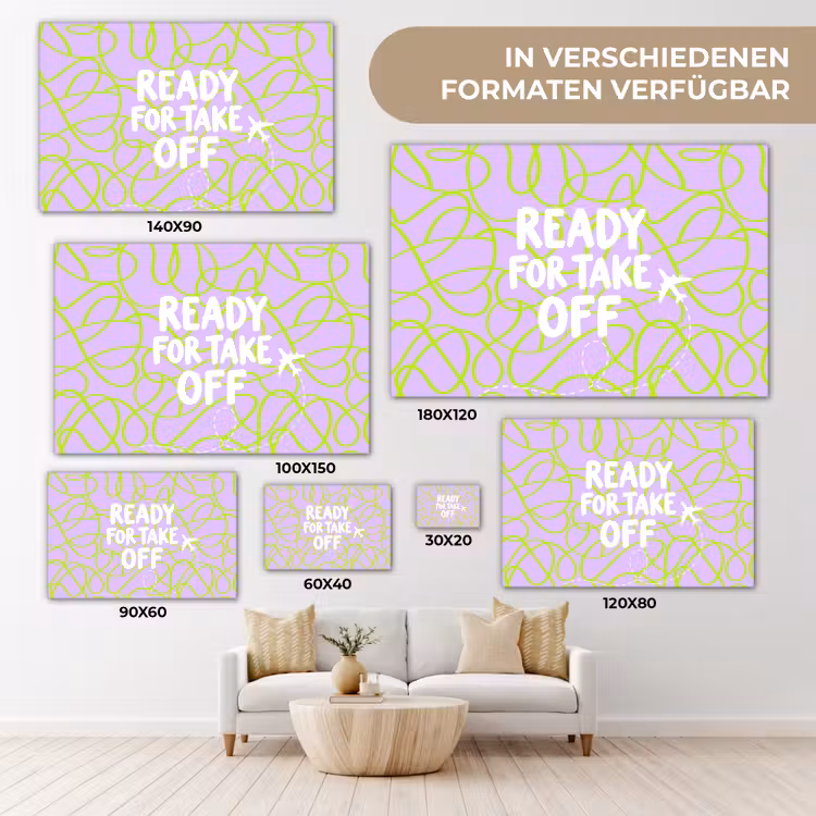 Ready for take off - Vliegtuig - Groen - Paars - Golvende lijnen canvas 2cm klein -Xsfeer8_DE