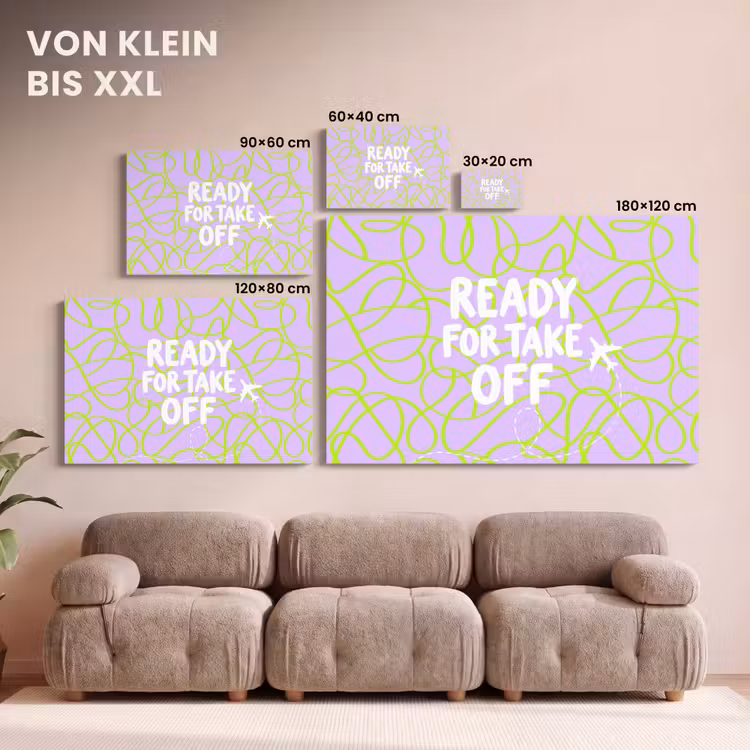 Ready for take off - Vliegtuig - Groen - Paars - Golvende lijnen canvas 2cm klein -Xsfeer8_DE