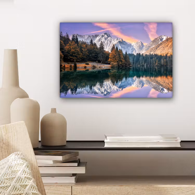 Bergen - Bos - Water - Lucht - Roze - Paars canvas 2cm klein -sfeer6