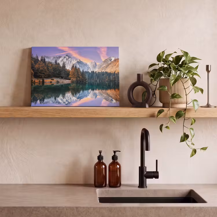 Bergen - Bos - Water - Lucht - Roze - Paars canvas 2cm klein -sfeer3