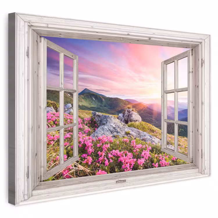 Bergen - Landschap - Doorkijk - Bloemen - Avond - Roze canvas 2cm klein -z3d