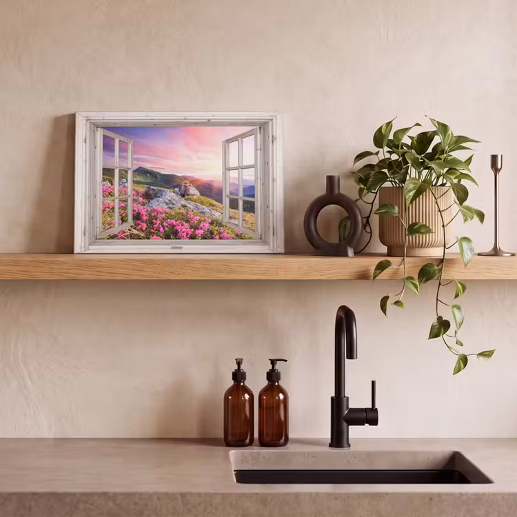 Bergen - Landschap - Doorkijk - Bloemen - Avond - Roze canvas 2cm klein -Xsfeer7_DE