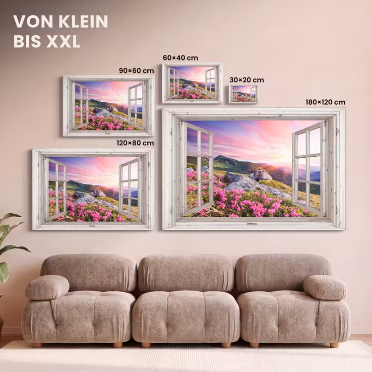 Bergen - Landschap - Doorkijk - Bloemen - Avond - Roze canvas 2cm klein -uniquesellingpoint_afwerking-onlywow_DE