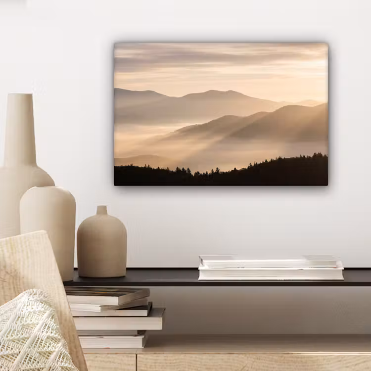 Bergen - Mist - Zonnestralen canvas 2cm klein -closeup_print_DE