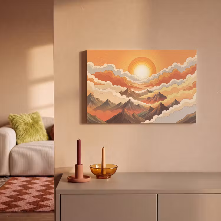 Bergen - Wolken - Natuur - Zonsopgang - Oranje canvas 2cm klein -sfeer1