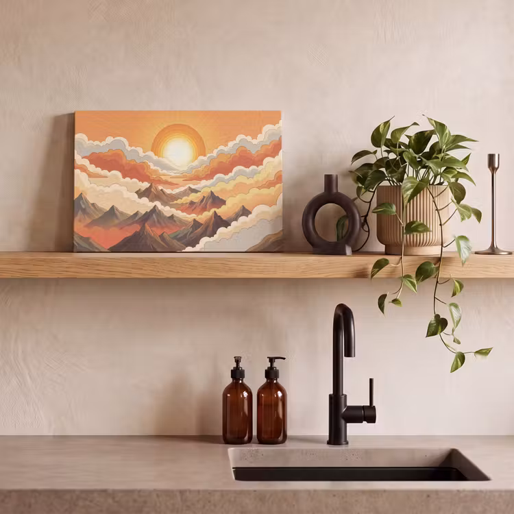 Bergen - Wolken - Natuur - Zonsopgang - Oranje canvas 2cm klein -sfeer3
