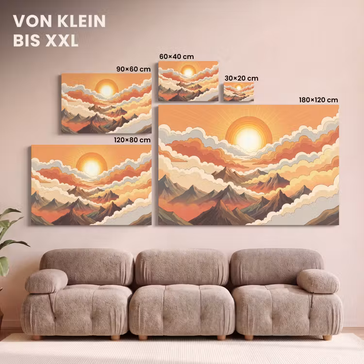 Bergen - Wolken - Natuur - Zonsopgang - Oranje canvas 2cm klein -Xsfeer8_DE