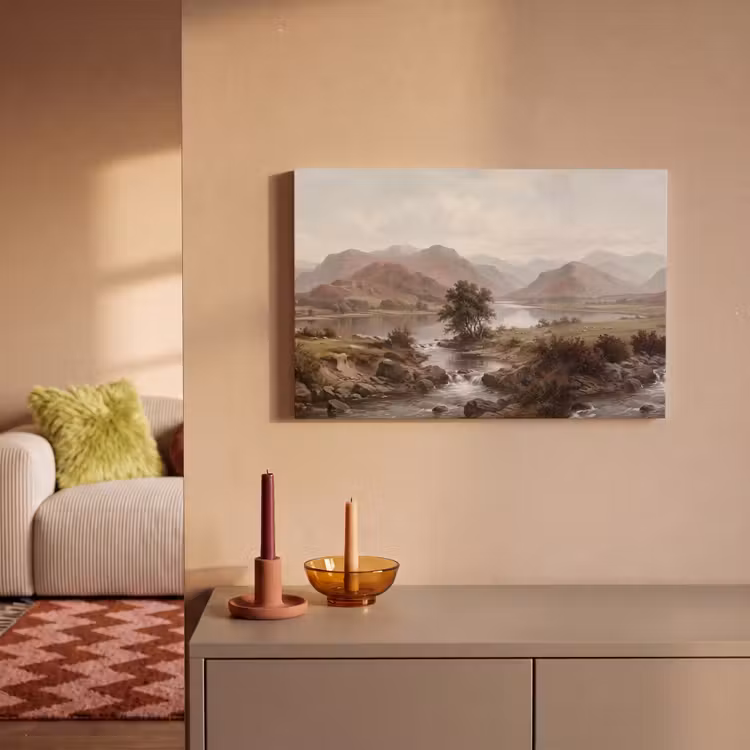 Berglandschap - Meer - Bergen - Vallei - Klassiek canvas 2cm klein -sfeer1