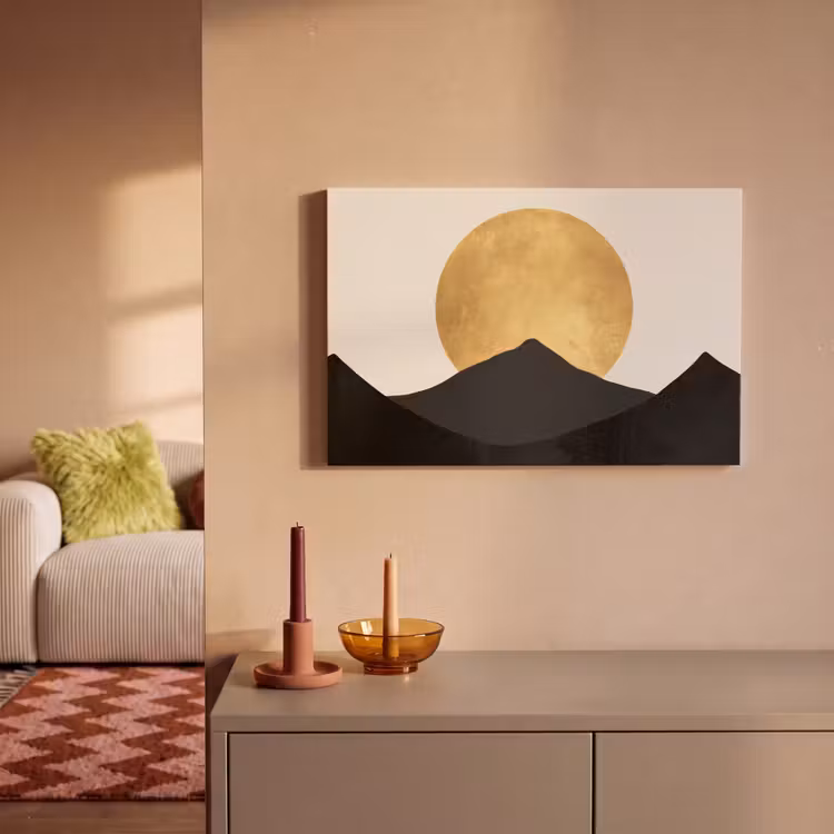 Bergsilhouetten - Gouden cirkel - Beige canvas 2cm klein -sfeer1