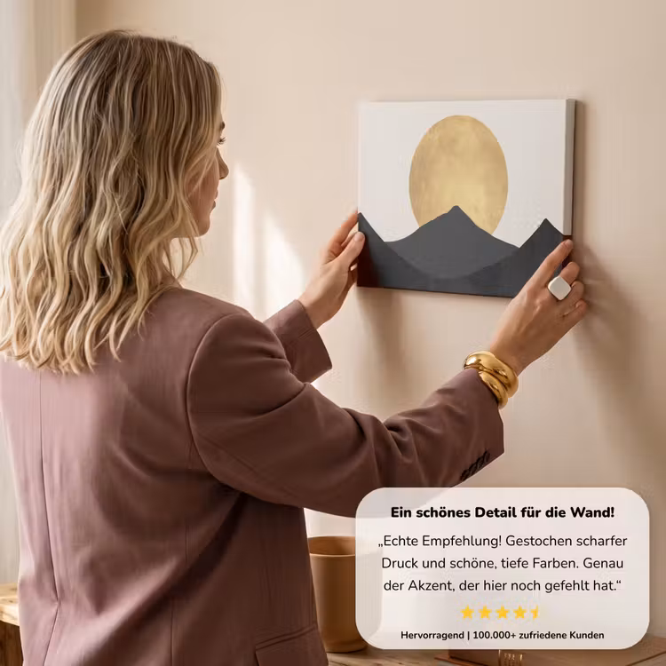 Bergsilhouetten - Gouden cirkel - Beige canvas 2cm klein -Xsfeer7_DE