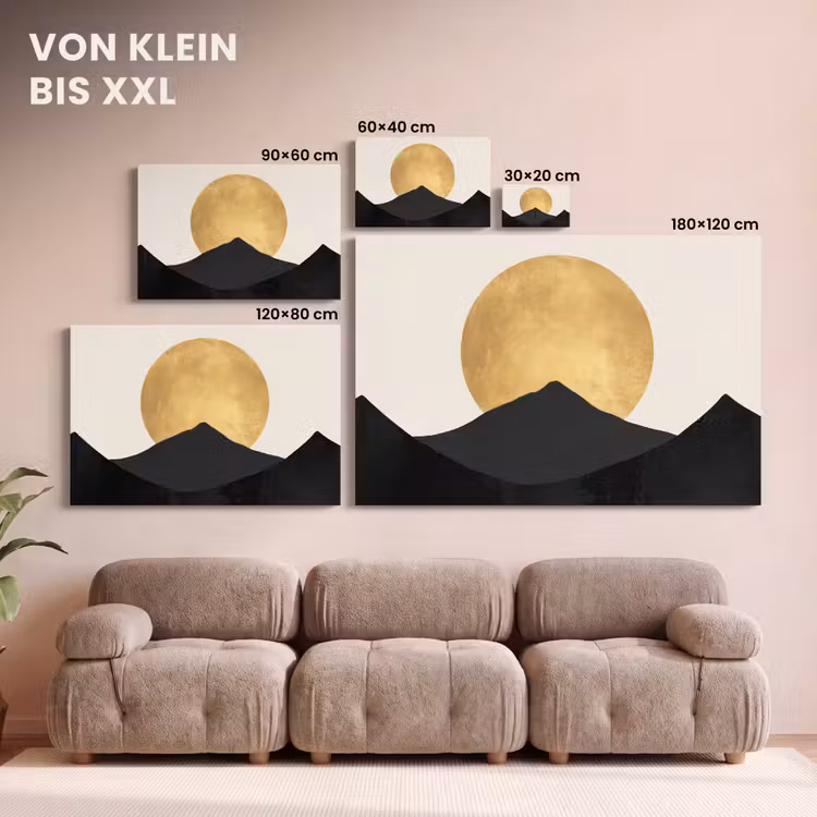 Bergsilhouetten - Gouden cirkel - Beige canvas 2cm klein -Xsfeer8_DE