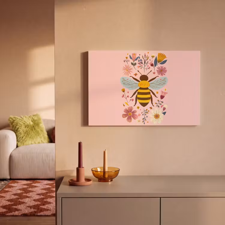 Bij - Geel - Bloemen - Kleurrijk canvas 2cm klein -sfeer1