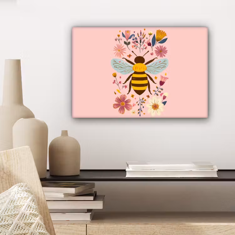 Bij - Geel - Bloemen - Kleurrijk canvas 2cm klein -closeup_print_DE