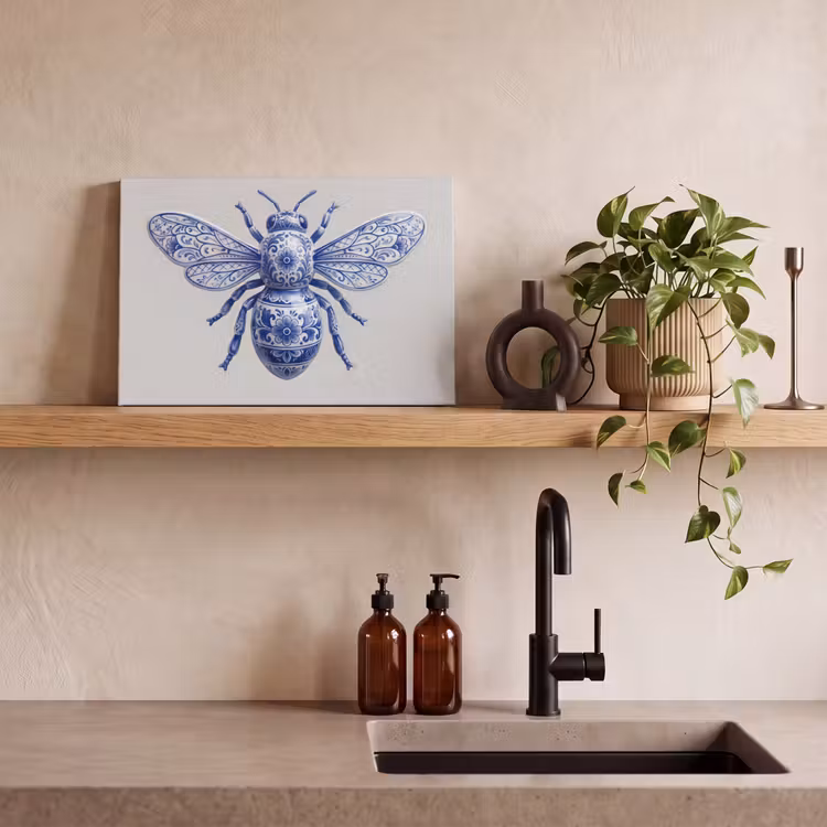 Bij - Modern - Delfts - Blauw canvas 2cm klein -closeup_print_DE