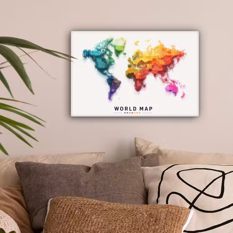 Pixels - Wereldkaart - Kleurverloop canvas 2cm klein -sfeer1
