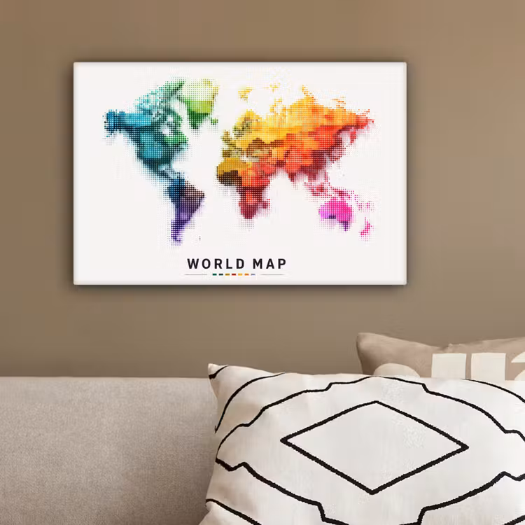 Pixels - Wereldkaart - Kleurverloop canvas 2cm klein -sfeer3