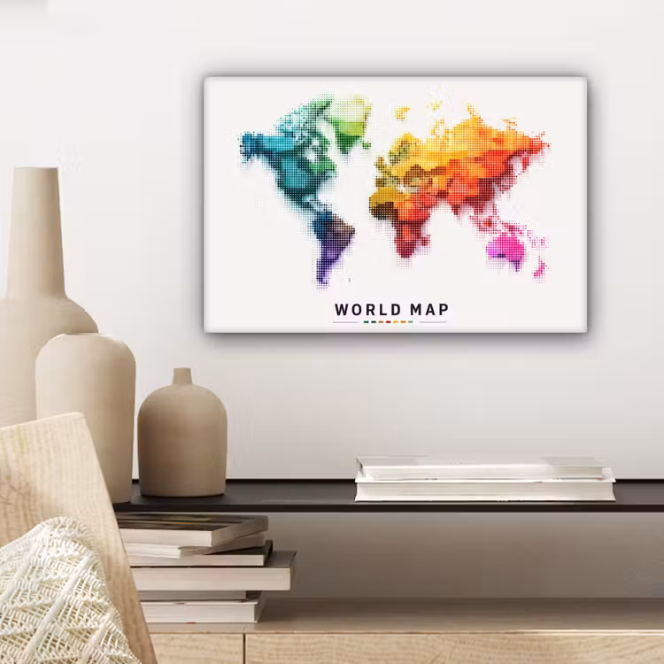Pixels - Wereldkaart - Kleurverloop canvas 2cm klein -sfeer6
