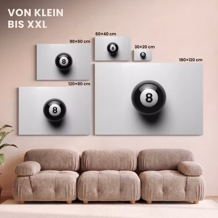 Biljartbal - Getal - Acht - Wit canvas 2cm klein -Xsfeer8_DE