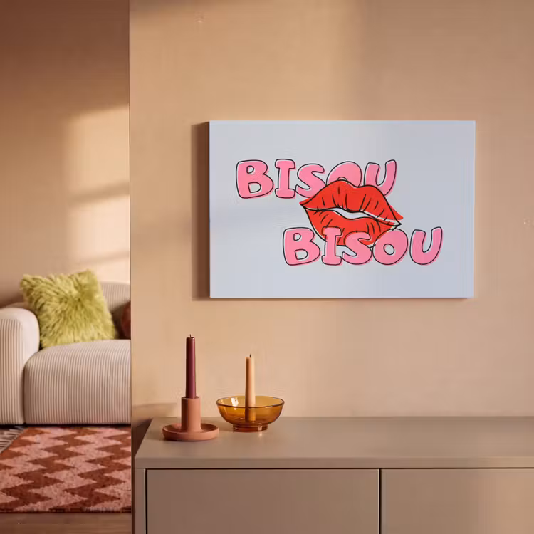 Bisou - Blauw - Roze - Lippen canvas 2cm klein -sfeer1